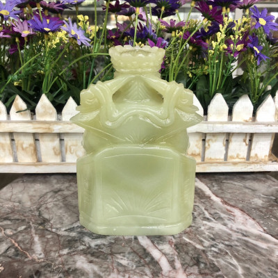 Tượng ông Thần Tài kim tiền cầm thỏi vàng kim nguyên bảo phong thủy mang lại may mắn tài lộc đá ngọc onyx đặt bàn thờ thần tài - Cao 15 cm