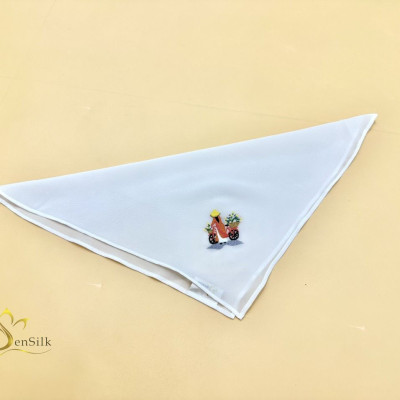 Khăn Tay Thêu ÁO DÀI SenSilk - 100% Pure Silk Hand Embroidery Pocket Square - Quà Tặng Cao Cấp Việt Nam