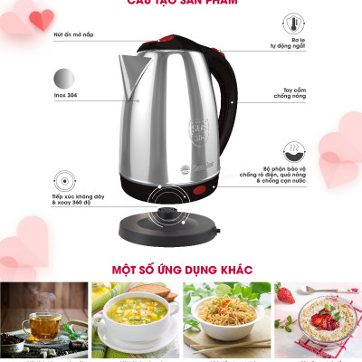 Ấm điện siêu tốc INOX 304, 1.8L RD-AST18ST2