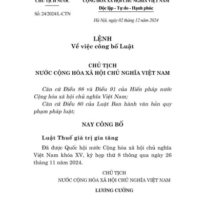 Luật thuế giá trị gia tăng năm 2024 - bản in 2025