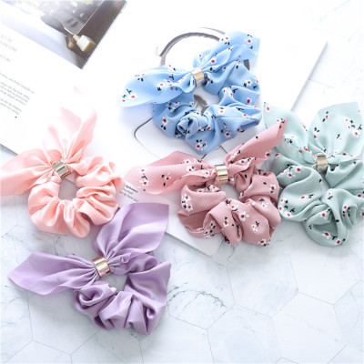 Dây buộc tóc Scrunchies lụa hoa nhí dễ thương có nhẫn HD81