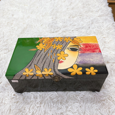 Hộp nữ trang 2 tầng đế cao Sơn Mài Cao Cấp đựng đồ trang sức, vật dụng nhỏ xinh, làm quà tặng,...