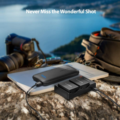 Bộ 2 pin và đế sạc RAVPower RP-BC019 tương thích Canon LP-E8, 2000mAh - Hàng Chính Hãng