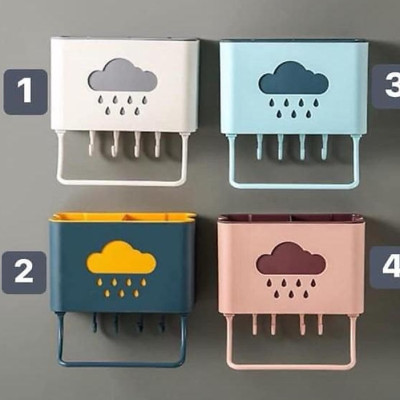 Kệ để bàn chải kem đánh răng, Kệ Để Đồ Đa Năng Dán Tường Hình Đám Mây, Kệ phòng tắm, nhà bếp kích thước 19x12x9cm, ống để đũa muỗng 2 lớp tiện dụng
