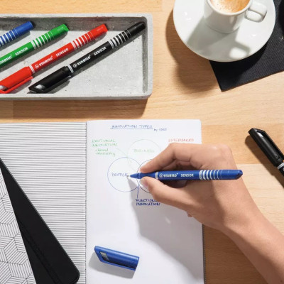 Bộ 3 Bút kỹ thuật STABILO SENSOR F 0.3mm xanh+ đỏ+ đen (SENF-C3)