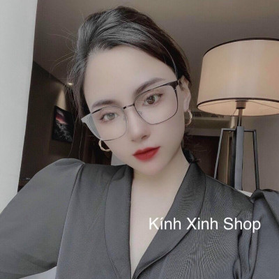 Gọng Kính cận, Kính giả cận Mắt vuông Kim loại Oversize form to chống ánh sáng xanh, chống lóa uv (ĐEN)