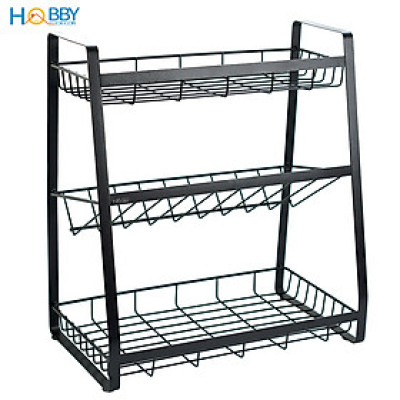 Kệ đựng gia vị chai lọ nhà bếp 3 tầng sơn đen Hobby home decor 3TD
