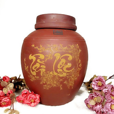 Hũ sành đựng rượu tài lộc Bát Tràng loại 30L