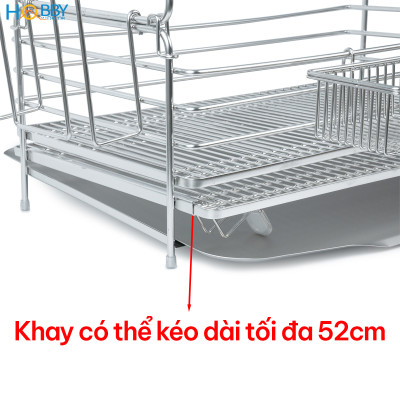 Kệ chén 2 tầng đa năng co giãn inox 304 cao cấp Hobby home decor KC5