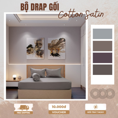 Bộ Ga Gối Giường 1m6x2m Cotton Satin 4 món Nhiều Màu bo chun Cao Cấp MYM Mềm Mịn Thoáng Mát