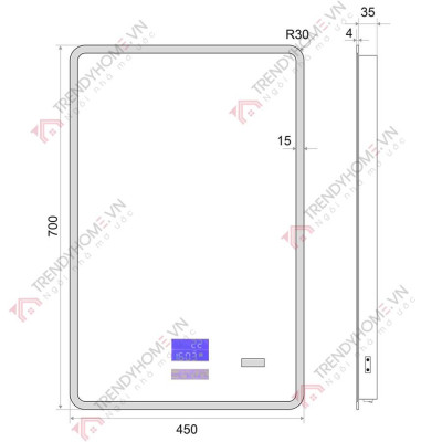 Gương Led cảm ứng Gương nhà tắm thông minh Gương bluetooth 70 x 50 Trendy Car & Home