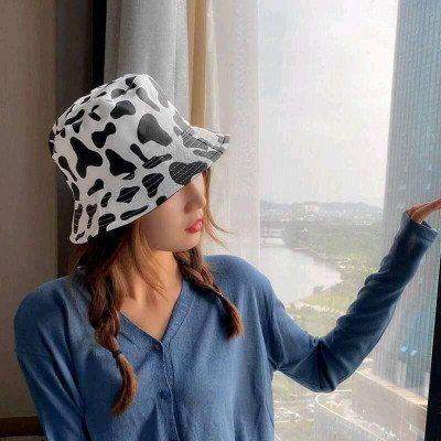  Mũ Ngựa Vằn Bò Sữa Unisex  Mũ vành tròn tai bèo, bucket màu loang trắng đen nam nữ Ulzzang HO