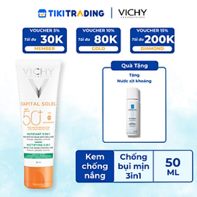 Kem Chống Nắng UVA+UVB Chống Bụi Mịn Vichy Spf50+CapitalSoleilMattifying 3in1 50ml