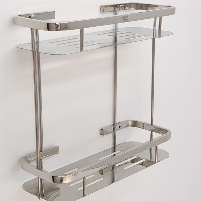 Kệ tường đôi phòng tắm Inox SUS 304 Eurolife EL-KT10 (Trắng Bạc)