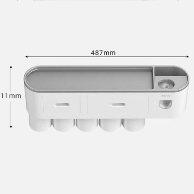 Giá treo bàn chải kem đánh răng kèm 5 cốc cho cả gia đình, bộ nhả kem đánh răng tự động lắp đặt dán tường - Hàng Chính Hãng - Tặng kèm sticker