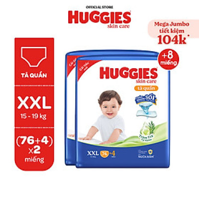 Combo 2 Tã/bỉm quần Huggies Skin Care Mega Jumbo M106/L96+8/ XL84+4/XXL76+4 với tràm trà dịu da