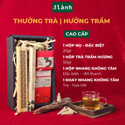 Bộ Quà Tặng Thưởng Trà Hưởng Trầm 3 Lành Lễ Tết 2025 Giáng Sinh Mong An Yên Tài Lộc Phúc Lành