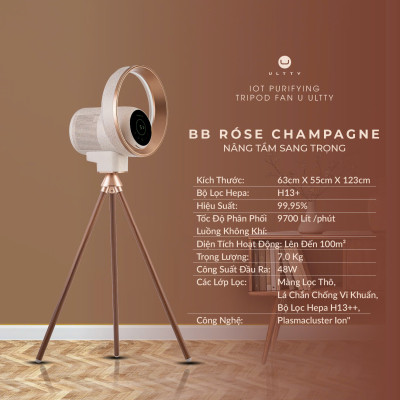 Quạt lọc không khí và khử khuẩn U ULTTY BB Róse Champagne - Hàng chính hãng