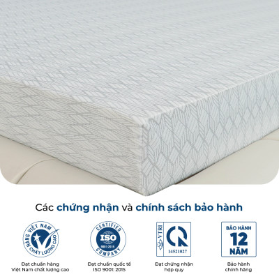 Nệ̣m Foam Premium Thuần Việt - Êm Ái, Thoáng Mát Tối Ưu - Bảo Hành 12 Năm