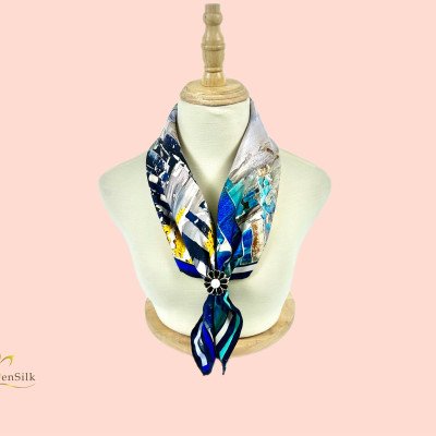 Printed Silk Scarf 100% Mulberry Silk - Khăn Vuông Lụa in SenSilk KLVI03 - Vietnam Gift