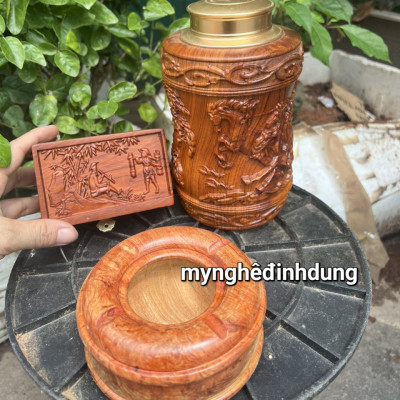 Combo 3 món hộp đựng trà ,gạt tan ,hộp đựng thuốc bằng gỗ hương đá 