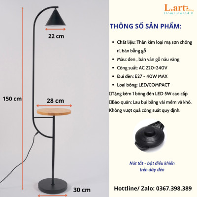 Đèn sàn phòng khách đèn đứng decor kèm bàn gỗ tiện lợi sang trọng DCLA009