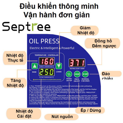 Máy ép dầu ăn thực vật chuyên nghiệp nâng cấp hoàn toàn mới thương hiệu Mỹ cao cấp Septree X10 - Hàng chính hãng (BH 1 NĂM)