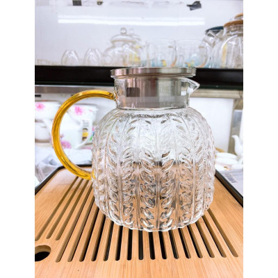 Bình thủy tinh đựng nước chịu nhiệt lên tới 400 độ C vân nhám bông lúa dáng lùn - ANTH236
