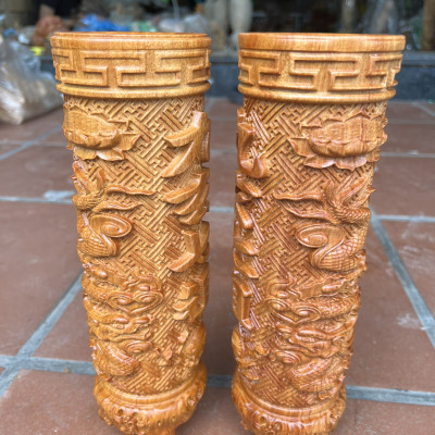 Cặp Ống đựng nhang bằng gỗ hương đá cao 30x10cm 