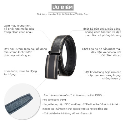 Thắt Lưng Nam Da Thật IDIGO MD1-4038 Màu Đen