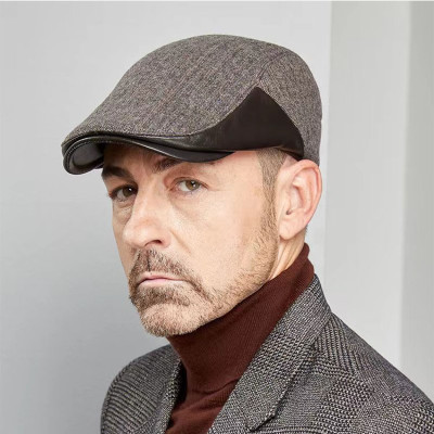 Mũ beret nam da cừu phối vải dạ cao cấp BHY127 Nón bê rê nam, size XL vừa vòng đầu 58-59cm