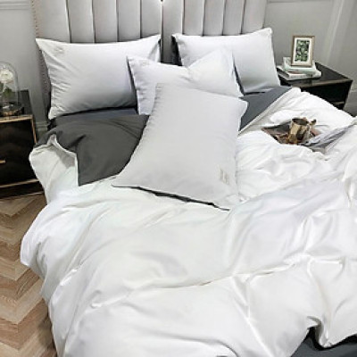 Bộ Chăn Ga Gối Cotton Tici LIDACO - Trắng Ga Ghi