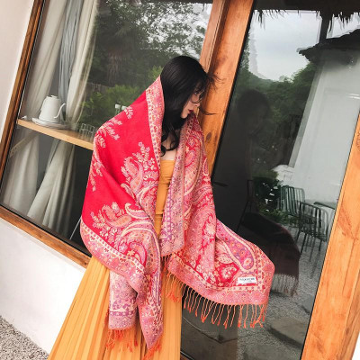 KHĂN CHOÀNG CỔ PASHMINA THỔ CẦM HOA HỒNG 04