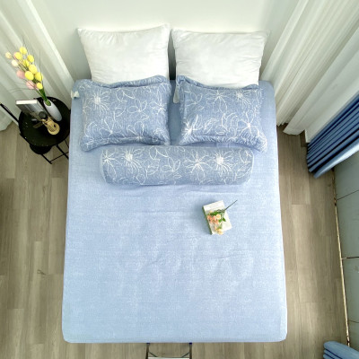 Bộ ga giường  KBedding by Everon KMTP 111 Microtencel Xanh in hoa (4 món)