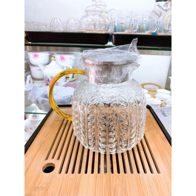 Bình thủy tinh đựng nước chịu nhiệt lên tới 400 độ C vân nhám bông lúa dáng lùn - ANTH236
