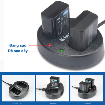 Bộ 2 pin sạc và Đốc sạc đôi KingMa NP-FW50 cho Sony A6000 A6300 A6500 - Hàng Chính Hãng