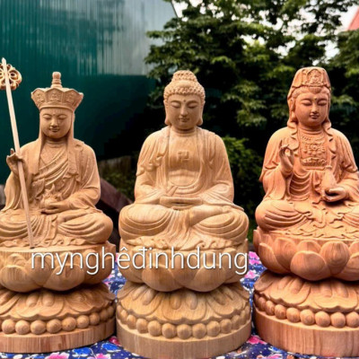 Bộ tượng phật tam thánh bằng gỗ ngọc am thơm nức kt cao 30x15x15cm 