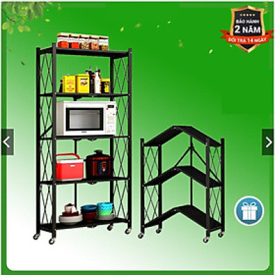 Kệ đa năng gấp gọn 3/4 tầng bằng Thép Carbon không gỉ, Kệ lò vi sóng có bánh xe, kệ sách trang trí