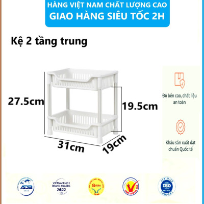 Kệ chữ nhật 2, 3 tầng nhựa VIỆT NHẬT - Đựng gia vị, chén đĩa bếp, đồ dùng phòng tắm size Trung- Hàng Việt Nhật (Giao màu ngẫu nhiên)