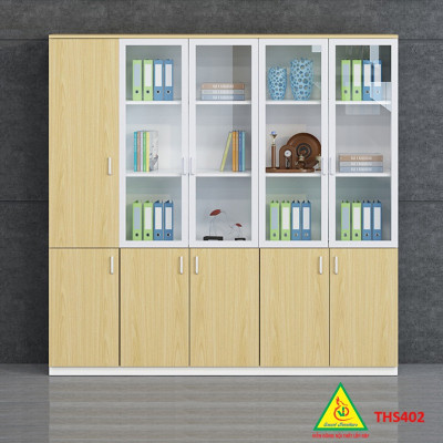Tủ hồ sơ, tủ tài liệu, tủ văn phòng gỗ MDF cánh kính THS402- Nội thất lắp ráp Viễn Đông adv