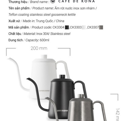 Ấm rót pour over cà phê cổ ngỗng 600ml CAFE DE KONA