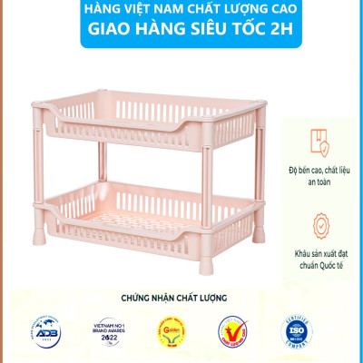 Kệ chữ nhật 2, 3 tầng nhựa VIỆT NHẬT - Đựng gia vị, chén đĩa bếp, đồ dùng phòng tắm size Trung- Hàng Việt Nhật (Giao màu ngẫu nhiên)