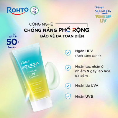 Kem chống nắng nâng tông Skin Aqua Tone up Mint Green cho da trắng có khuyết điểm đỏ, dạng tinh chất Sunplay Skin Aqua Tone Up UV Essence Mint Green SPF 50+ PA++++ 50g
