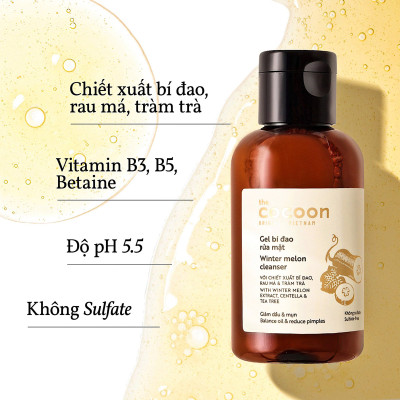Combo Gel bí đao rửa mặt Cocoon 140ml + Son dưỡng môi dầu dừa bến tre cocoon 5g