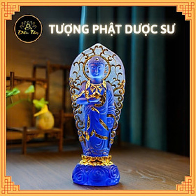 Tượng phật dược sư lưu ly tượng dược sư đứng hào quang xanh dương trang trí 23cm phong thủy, thờ cúng Diệu Tâm