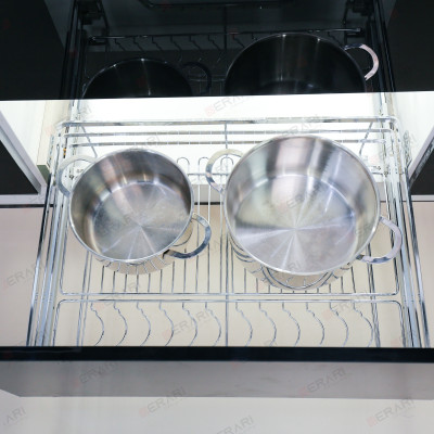 Giá đựng xoong nồi bát đĩa 1 tầng bằng inox (Kệ xoong nồi nan dẹt Gerari chất liệu Inox 304 bóng mờ cao cấp)