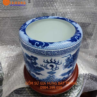 Bát hương vẽ rồng phượng gốm sứ bát tràng