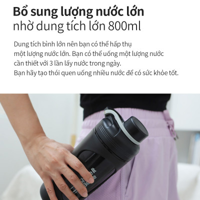 Bình lắc Lock&Lock 800ml Balance Shake It Bottle màu đen HAP949BLK - Hàng chính hãng có quai xách và thanh đo dung tích - JoyMall