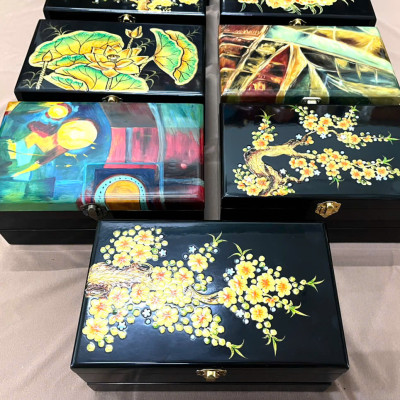 Hộp Đựng Trang Sức Sơn Mài Cao Cấp 2 tầng Thanh Bình Lê size 15x24x10 cm hàng cao cấp xuất khẩu