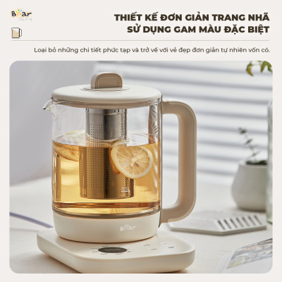 Bình Pha Trà BEAR 1,5L Ấm Thủy Tinh Đun Nước Giữ Nhiệt Hẹn Giờ Có Lưới Lọc Bảo Hành 18 Tháng - SB-PT15K 1000W